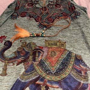 Turquoise sleeveless dress with elephant 🐘 print. Size L/XL